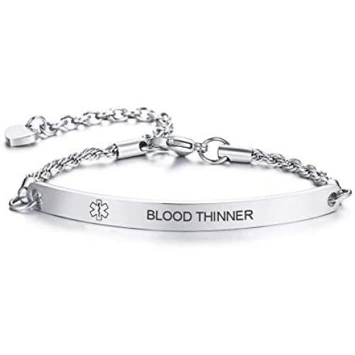 VNOX Free Custom Engraving Emergency Medical Alert ID Special Rope Chain Bracelets Women Girls,6.5-8.6 Inches
