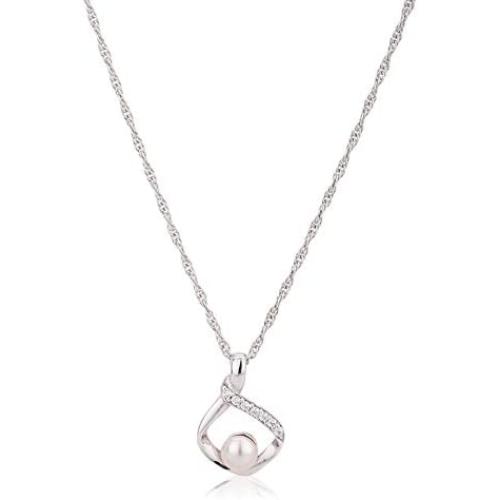 Vanbelle Sterling Silver Jewelry Pearl Pendant Necklace with White Swarovski Pearl & Cubic Zirconia Stones and Rhodium Plated for Women and Girls