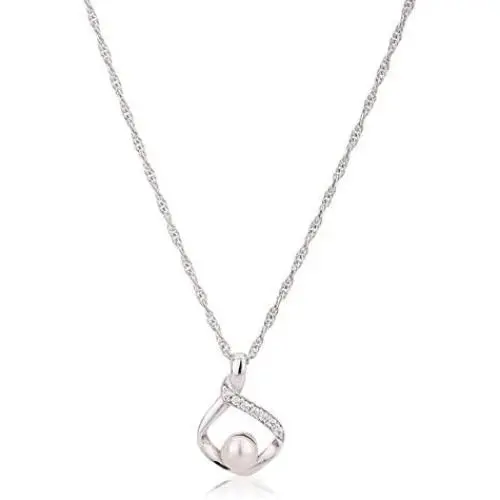 Vanbelle Sterling Silver Jewelry Pearl Pendant Necklace with White Swarovski Pearl & Cubic Zirconia Stones and Rhodium Plated for Women and Girls