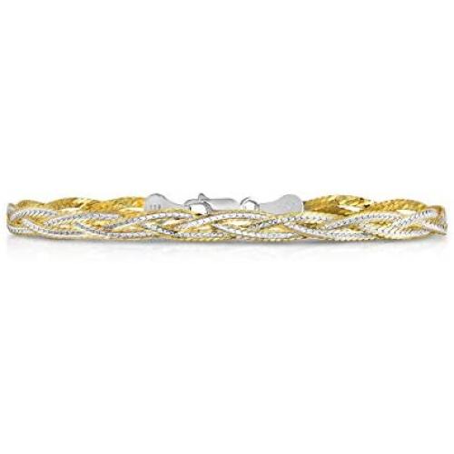 Verona Jewelers Sterling Silver Diamond Cut 3 Strand Row Herringbone Chain Bracelet and Necklace- 925 Braided Necklace and Bracelet, Braided Snake Chain