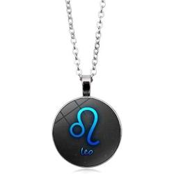 JczR.Y Twelve Constellation Luminous Necklace Pendant Vintage Glowing Time Gemstone Sweater Chain Zodiac Necklace for Women Girls Fashion Jewelry