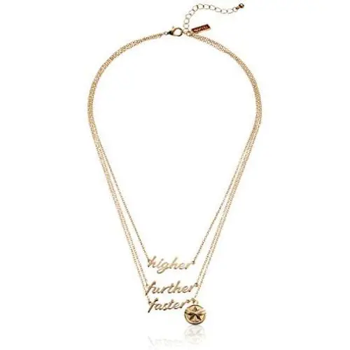 Marvel Comics Womens Captain Marvel Polished Finish 3-Tiered Necklace, Gold, One Size