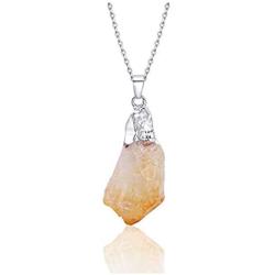 Genuine Sterling Silver Raw Amethyst Citrine Gemstone Necklace 18 inch Healing Crystals Chakra Stones Women Girls Birthday Mothers Gifts