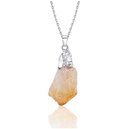 Genuine Sterling Silver Raw Amethyst Citrine Gemstone Necklace 18 inch Healing Crystals Chakra Stones Women Girls Birthday Mothers Gifts