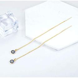 SLUYNZ 925 Sterling Silver Round Eye Dangle Earrings Chain for Women Teen Girls Evil Eye Threader Earrings