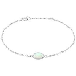 AUBE JEWELRY Hypoallergenic 925 Sterling Silver Trendy and Dainty Oval Shaped Opal Bracelet for Women