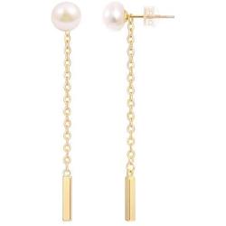 Long Pearl Chain Earrings for Women 18k Gold Chain Cultured Freshwater Baroque Pearl Dangling Earrings Dainty Wedding Jewelry for Bridesmaid Gift