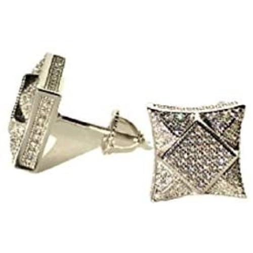 Mens Ladies 14K White Gold Over Silver Lab Diamond Earrings Screw Back Studs Iced Out aretes para hombre - Mens Earrings, Screw Back, Mens Jewelry, Hip hop Earring