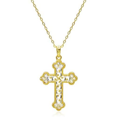 River Island Sterling Silver Diamond-Cut Filigree Cross Pendant Necklace