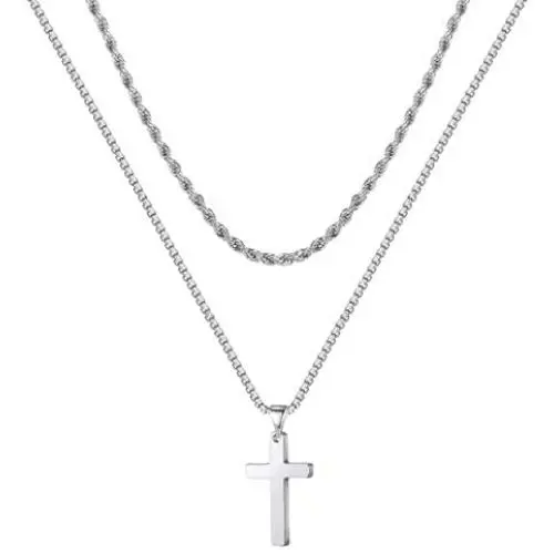 Ursteel Cross Necklace for Men, Stainless Steel Silver Black Gold Layered Rope Chain Cross Pendant Necklace Simple Jewelry Gifts Chain Necklace for Men, 16-26 Inches Box Chain Ursteel Cross Necklace for Men, Stainless Steel Silver Black Gold Layered Rope Chain Cross Pendant Necklace Simple Jewelry Gifts Chain Necklace for Men, 16-26 Inches Box Chain