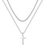Ursteel Cross Necklace for Men, Stainless Steel Silver Black Gold Layered Rope Chain Cross Pendant Necklace Simple Jewelry Gifts Chain Necklace for Men, 16-26 Inches Box Chain