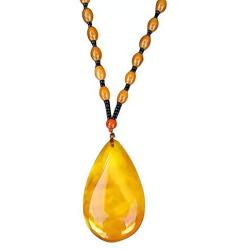 HUIMENG Stone Pendant Teardrop Necklace Natural Yellow Jasper Gemstone Droplets Necklaces for Girls, Teens, Women Adjustable Necklace