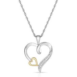 NATALIA DRAKE Genuine Diamond Open Heart Necklace for Women in 10K Yellow Gold and Rhodium Plated Sterling Silver