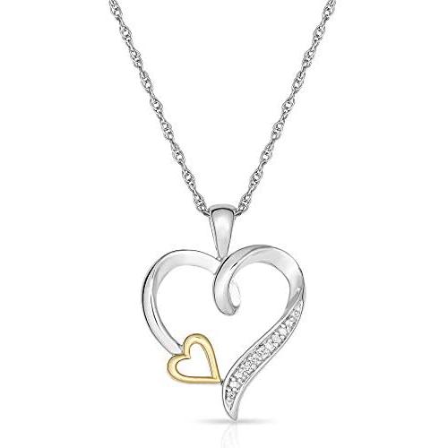 NATALIA DRAKE Genuine Diamond Open Heart Necklace for Women in 10K Yellow Gold and Rhodium Plated Sterling Silver