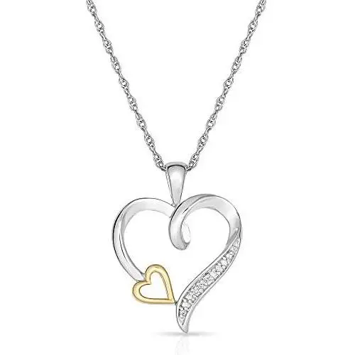 NATALIA DRAKE Genuine Diamond Open Heart Necklace for Women in 10K Yellow Gold and Rhodium Plated Sterling Silver NATALIA DRAKE Genuine Diamond Open Heart Necklace for Women in 10K Yellow Gold and Rhodium Plated Sterling Silver