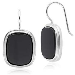 Sterling Silver Black Onyx Square Cushion 16.7x13.3 mm Earrings Art Deco Statement for Women