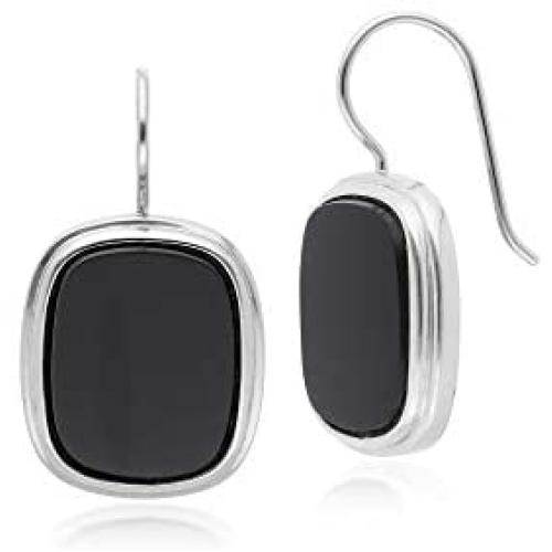 Sterling Silver Black Onyx Square Cushion 16.7x13.3 mm Earrings Art Deco Statement for Women