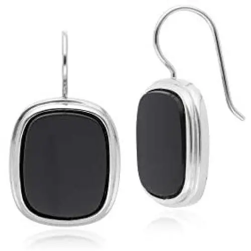 Sterling Silver Black Onyx Square Cushion 16.7x13.3 mm Earrings Art Deco Statement for Women