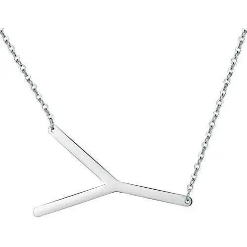 Sideways Large Initial Necklace for Women - 18K Gold Plated Letter Necklace for Women Girls, Stainless Steel Big Alphabet Monogram Necklace A-Z Name Slanted Initial Necklace Initial Jewelry for Women