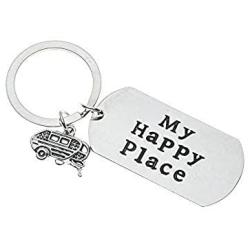 Infinity Collection Happy Camper Keychain, Retro RV Camper Gift, My Happy Place Key Chain, Camper Jewelry Gift for Men and Women