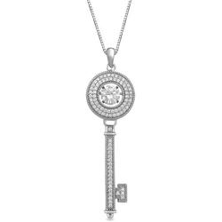 Jewelili Sterling Silver 6mm Cubic Zirconia Dancing Key Pendant Necklace, 18'' Rolo Chain