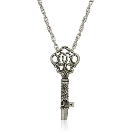 1928 Jewelry Antiqued Pewter Tone Key Whistle Pendant Necklace, 30''