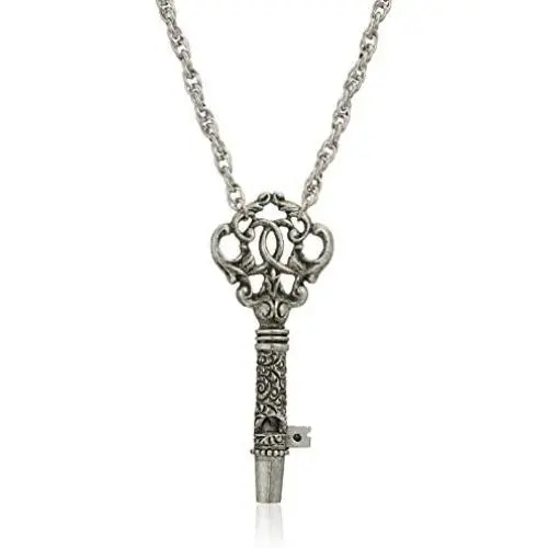 1928 Jewelry Antiqued Pewter Tone Key Whistle Pendant Necklace, 30''