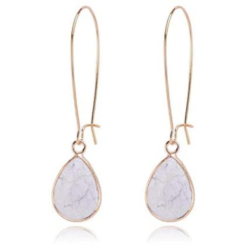 Allison Rose Atelier Marble and 18ct Gold Plated Dangle-Drop Fashion Earrings with Steel Posts – Fish Hook Closure