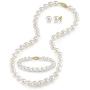 THE PEARL SOURCE 14K Gold 6.5-7mm Round White Akoya Cultured Pearl Necklace, Bracelet & Earrings Set in 18'' Princess Length for Women