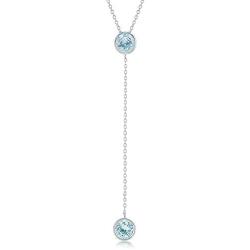 Sterling Silver Round Bezel-Set Blue Topaz or Amethyst Gemstone Lariat 16+2'' Necklace