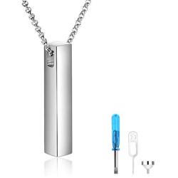 S925 Sterling Silver 3D Vertical Bar Urn Necklace for Ashes Simple Bar Urn Pendant Memorial -Ashes Keepsake Cremation Necklace Jewelry
