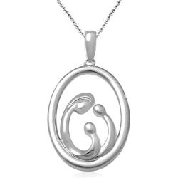 Jewelili Sterling Silver Mom and Two Children Pendant Necklace, 18'' Rolo Chain