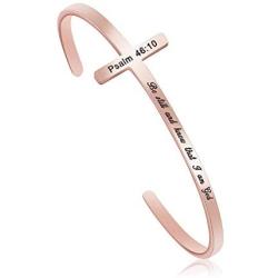 MEMGIFT Religious Rose Gold Bracelets for Women Girls Christian Cross Cuff Baptism Faith Bible Verse Jewelry Stainless Steel Confirmation Birthday for Mother Sister Wife Friends