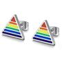PJ Gay Pride Lesbian Equality Triangle Rainbow Stud Earrings in Stainless Steel