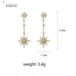 Orris Diamond Cubic Zirconia Mounted Gold Star Style Dangle Drop Earrings for Women Girls