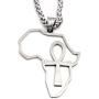 GUNGNEER Stainless Steel Ankh Cross Necklace Africa Map Pendant Silvertone Keel Chain Jewelry Strength Amulet Talisman