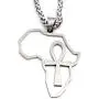 GUNGNEER Stainless Steel Ankh Cross Necklace Africa Map Pendant Silvertone Keel Chain Jewelry Strength Amulet Talisman GUNGNEER Stainless Steel Ankh Cross Necklace Africa Map Pendant Silvertone Keel Chain Jewelry Strength Amulet Talisman