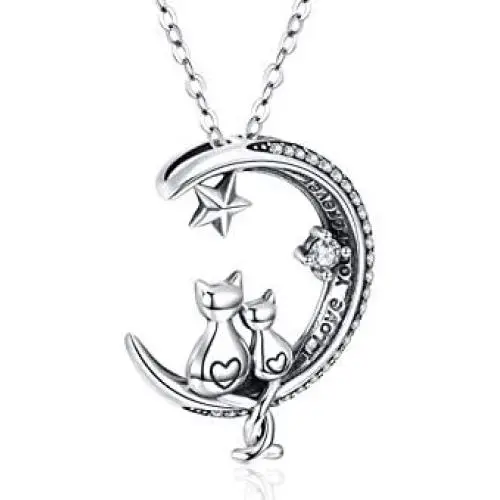 Cat Necklace, S925 Sterling Silver Cat on Moon Pendant, Cubic Zirconia, Women Jewelry, Gifts for Mum with Gift Package- I Love you forever Cat Necklace, S925 Sterling Silver Cat on Moon Pendant, Cubic Zirconia, Women Jewelry, Gifts for Mum with Gift Package- I Love you forever