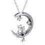 Cat Necklace, S925 Sterling Silver Cat on Moon Pendant, Cubic Zirconia, Women Jewelry, Gifts for Mum with Gift Package- I Love you forever