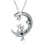 Cat Necklace, S925 Sterling Silver Cat on Moon Pendant, Cubic Zirconia, Women Jewelry, Gifts for Mum with Gift Package- I Love you forever Cat Necklace, S925 Sterling Silver Cat on Moon Pendant, Cubic Zirconia, Women Jewelry, Gifts for Mum with Gift Package- I Love you forever