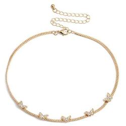 The Woos Bohemian Cute Butterfly Choker Necklace Gold Butterfly Crystal Clavicle Chain Elegant Statement Collar Shining Female Chocker Jewelry