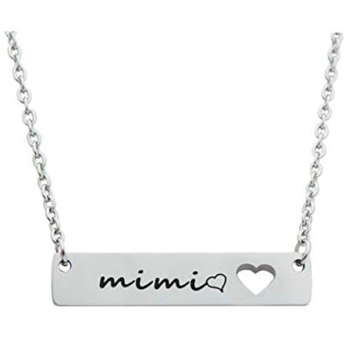 Grandma Gifts Stainless Steel Bar Pendant Necklace for Mimi Nana Gigi Grandmother Jewelry