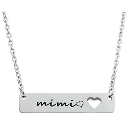 Grandma Gifts Stainless Steel Bar Pendant Necklace for Mimi Nana Gigi Grandmother Jewelry