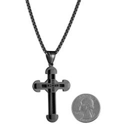 HZMAN Mens Stainless Steel Cross Necklace Cubic Zirconia Inlay Cable Pendant 22 + 2 Inch Chain