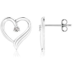 April Birthstone - Prong-Set Round Diamond Open Heart Stud Earrings in Sterling Silver (1.9mm Diamond)