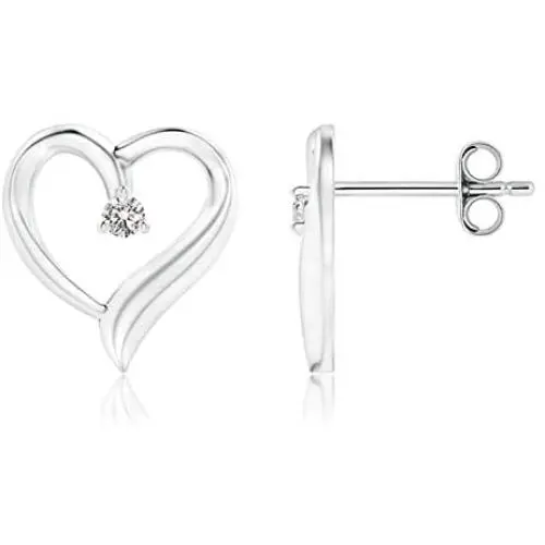 April Birthstone - Prong-Set Round Diamond Open Heart Stud Earrings in Sterling Silver (1.9mm Diamond)