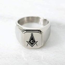 TIONEER Stainless Steel Signet Biker Rings for Men, Masonic Symbol Square Flat Top (Black, Gold, Silver), Size 7-16