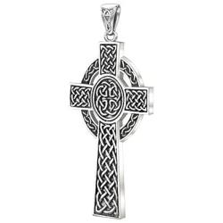 US Jewels New 925 Sterling Silver Irish Celtic Knot Cross Religious Pendant, 43mm
