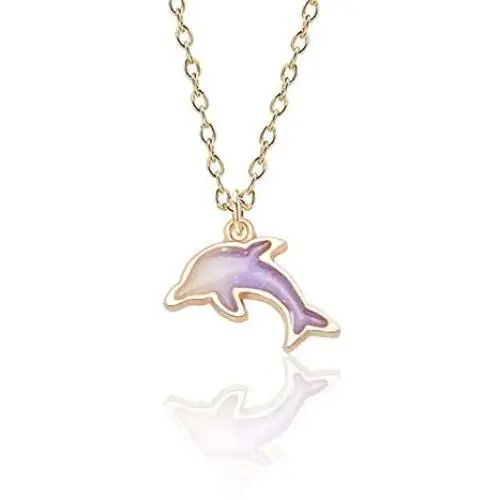 Cute Alloy Dolphin Pendant Necklace Marine Animals Colored Fish Jewelry for Women,Party Favors and Stocking Stuffers for Girl