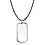 Moderne Monocle - Magnifier Pendant Necklace. Leather chain with Rhodium Dog Tag Pendant. Harley Silver